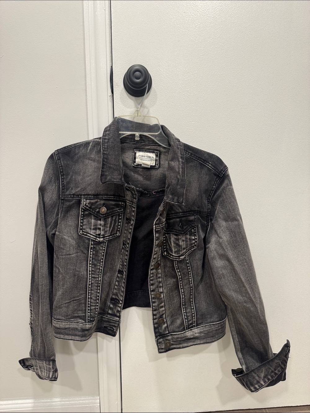 Forever 21 Women's Washed Black Cropped Denim Jacket